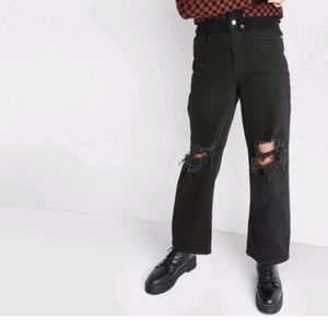 Women's Super-High Rise Distressed Baggy Jeans Wild Fable Black